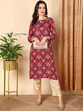 Women Red Viscose Rayon Ethnic Motifs Printed Straight Kurta-VCK9355A_XS